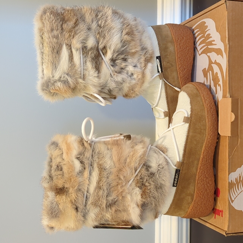OSCAR SPORT Rabbit Fur Wool Lined  Apres-ski Boots NWT with box Size 40/9